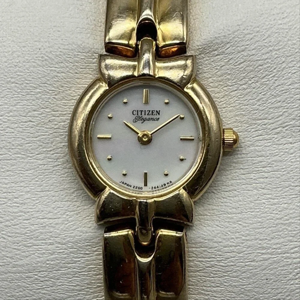Vintage Citizen Womens Watch 16mm Gold Tone 2200-041215T New Battery 6.5